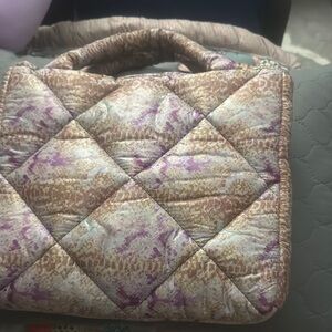 No. 6 Brown and Purple Cosmetic Bag with Quilted Design